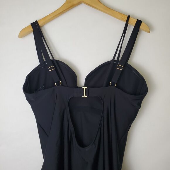 Athleta Swimsuit Size L Aqualuxe Square Plunge One Piece Black - Picture 6 of 9